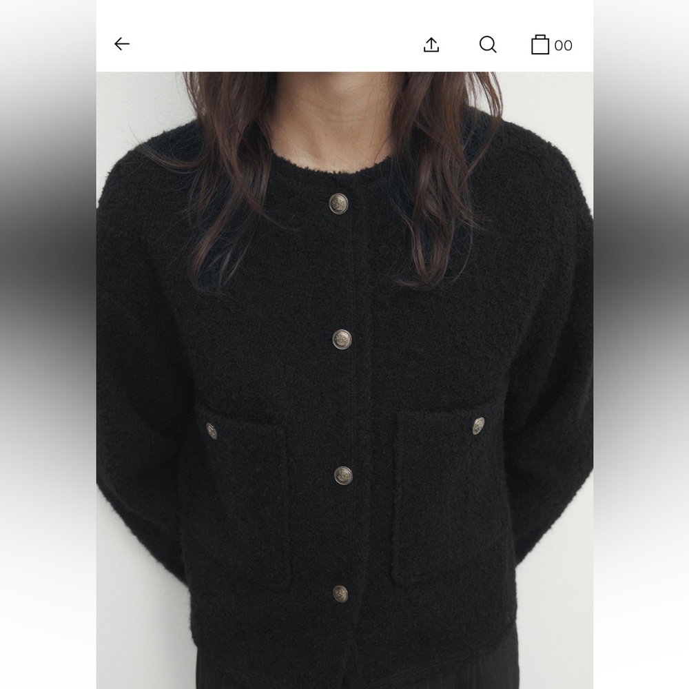 Massimo Dutti Textured Bouclé Jacket – Black – New with Tags
